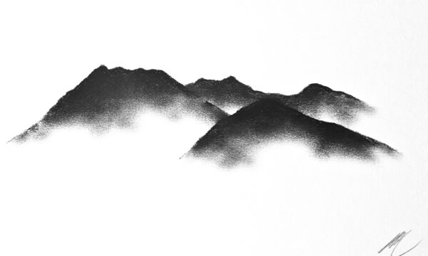 original charcoal art by lake district artist Daniel cooper featuring Solitude Form 43 Causey Pike from Keswick mountain silhouette