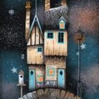 Star Cottage by Gary Walton. A limited edition print. A small cottage placed on a bridge with a starry night background.
