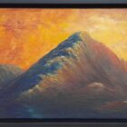 Lake district art original mixed media painting Sunset Over Brotherswater by Tim Brown in a black tray frame.