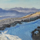 Lake District art original oil painting Towards Helvellyn Lower Man by Simon Whitfield a tiny original of a mountain range.