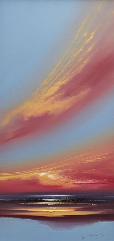 Lake District art original acrylic painting Twilight by Jonathan Shaw of a dramatic coastal skyscape.