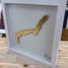 lake district art original 3-D craft design art contour map of Ullswater aerial view cut from one piece of brass and hand polished in a beautiful deep white frame by holly clifford