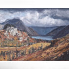 Lake District art original oil painting Wasdale from Irton by Simon Whitfield in a white frame.