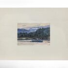lake district art original oil painting by local artist simon whitfield windermere twilight boat on lake langdale pikes