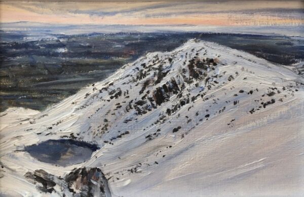 lake district art original oil painting by local artist simon whitfield Winter on Dow Crag