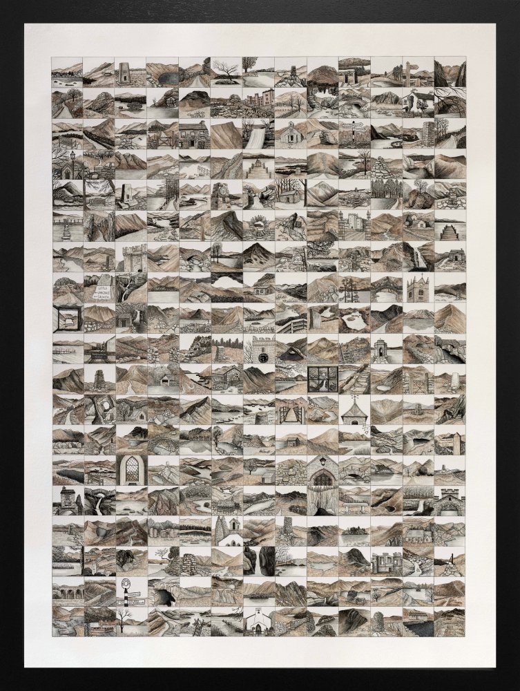lake district art by bethany tidmarsh aka bethdrawsbuildings limited edition print 247 drawings in a grid framed