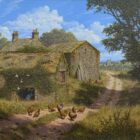 Lake District art original oil painting a wonderful country life by Edward Hersey of a stone barn in the beautiful countryside in summer.