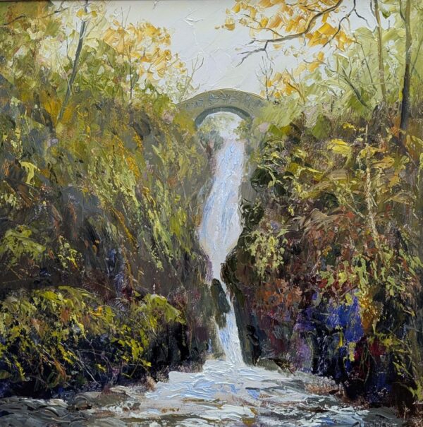 Lake District art original oil painting by Jeff Sudders featuring Aira Force.