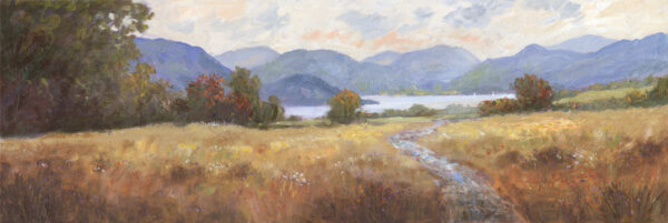 Original oil painting of Ullswater in the Lake District in Autumn. View over to Place Fell, Hartsop and Helvellyn range.
