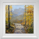 Lake District art original painting Autumn in Langdale by Jeff Sudders in a white wood frame.