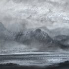 lake district art original charcoal painting of an atmospheric Catbells from Derwentwater
