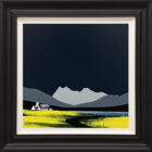 Lake District art original acrylic painting Blea Tarn from Lingmoor Fell by Jay Nottingham in a black frame with white slip.