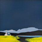 lake district art by jay nottingham contemporary bold original acrylic painting Coniston and the Old Man silhouetted fells and bothy cottage