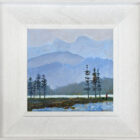 Lake District art original oil painting Early Morning by Jeff Sudders in a white wood frame.