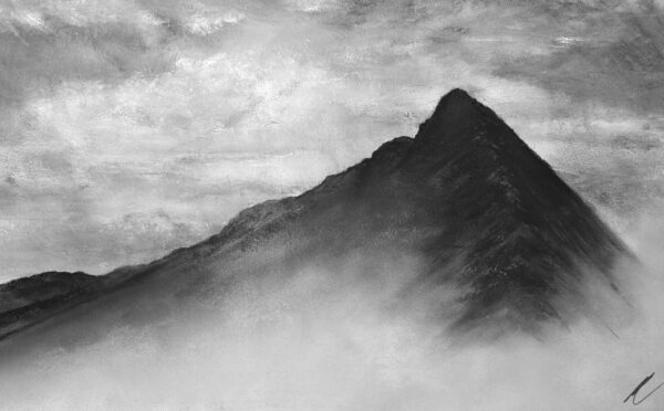 lake district art original charcoal painting of an atmospheric Striding Edge on Helvellyn
