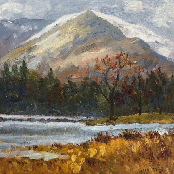 lake district art original oil painting by local artist Jeff Sudders featuring flooded fields near ambleside