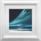 Lake District art original acrylic painting Northern Skies by Jonathan Shaw of a dramatic skyscape over a shoreline in turqouise.