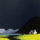 lake district art by jay nottingham contemporary bold original acrylic painting bowfell and crinkle crags silhouetted fells and bothy cottage