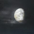 lake district art original charcoal painting of the moon against a dramatic night sky