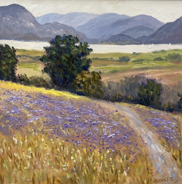 Lake District art original oil painting by Jeff SuddersLooking Towards Ullswater features beauitful flower meadows with Ullswater and surrounding fells in the distance