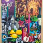 An original still life acrylic painting Moonlight Opulence by Cumbria based artist Donna Flowers Dorning.