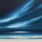 Lake District art original acrylic painting Northern Skies by Jay Nottingham of a dramatic sweeping turquoise blue sky over the sea.
