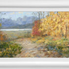 Lake District art original oil painting by Jeff Sudders. A beautiful autumnal scene with Lake Windermere and The Langdale Pikes in the distance
