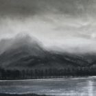 lake district art original charcoal painting of an atmospheric Buttermere and Fleetwith Pike