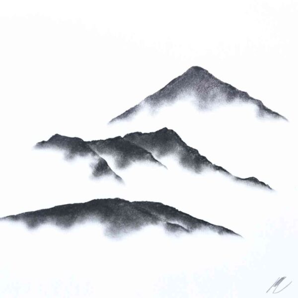 lake district art original charcoal painting of The Old Man of Coniston, Dow Crag, Buck & Brown Pike