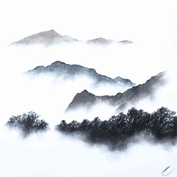lake district art original charcoal painting of the Old Man of Coniston and Yewdale Crag