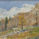 lake district art original oil painting by local artist Jeff Sudders featuring Snow Over The Langdale Pikes