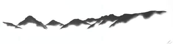 lake district art original charcoal painting of Yewbarrow, Great Gable, Lingmell and Scafell Pike from Wastwater