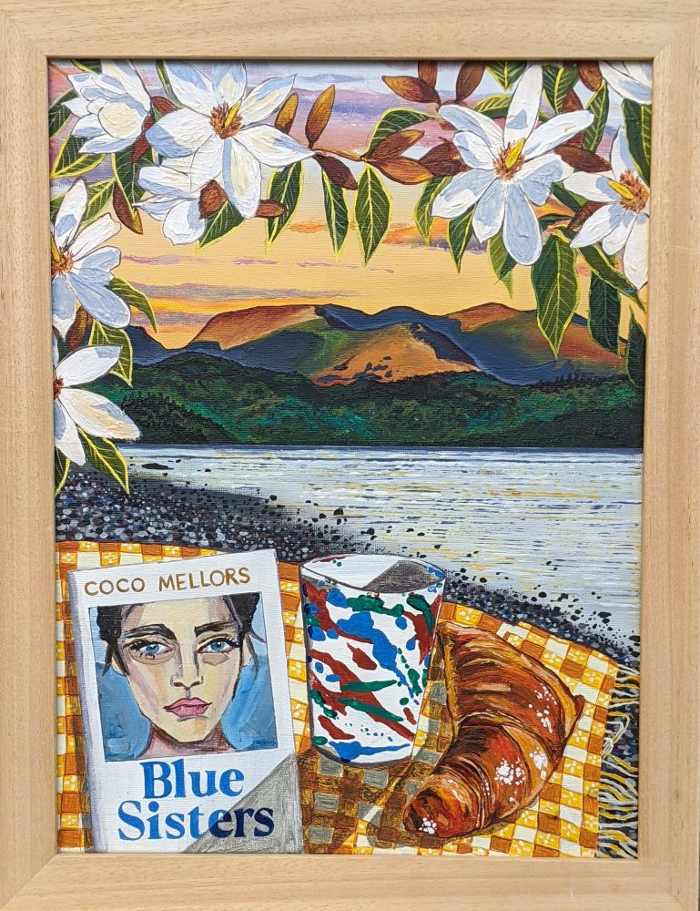 An original still life acrylic painting Solo Swim by Cumbria based artist Donna Flowers Dorning.