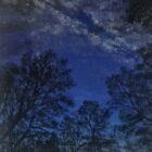 lake district art original charcoal painting of the Milky Way over the Brantwood Estate in Coniston