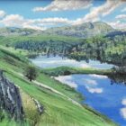 original oil painting by local artist Simon Whitfield featuring tarn hows summer scene looking towards the coniston fells