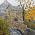lake district art original oil painting by local artist Jeff Sudders of the iconic bridge house in ambleside