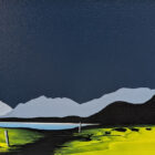 lake district art original acrylic painting by artist jay nottingham. ullswater with a bold contrasting landscape and mountain silhouettes