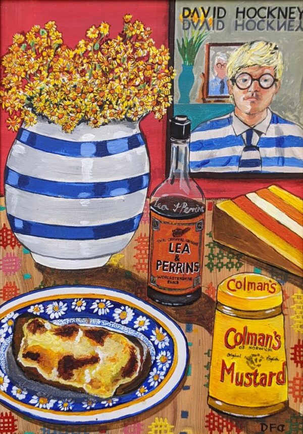 An original still life acrylic painting Welsh Rarebit by Cumbria based artist Donna Flowers Dorning.